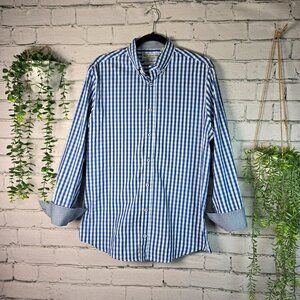 NICK GRAHAM EVERYWHERE BUTTON DOWN BLUE AND WHITE WITH CONTRAST COLLAR&CUFF L